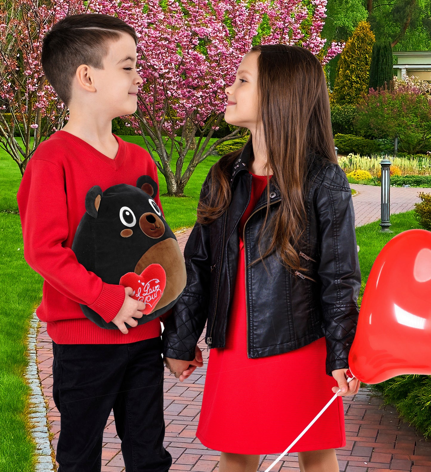 DolliBu I Love You Valentine Snug-Mooshies Black Bear with Red Heart - 10 Inch