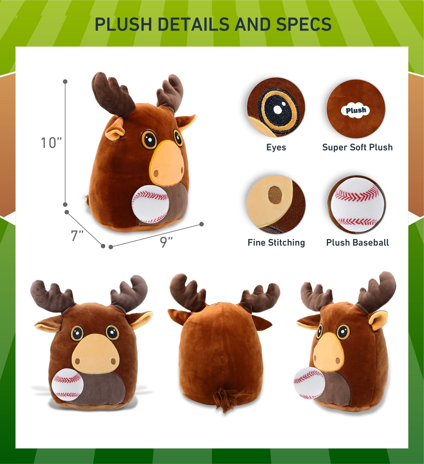SNUG-MOOSHIES PLUSH - MOOSE 10" with Baseball Plush