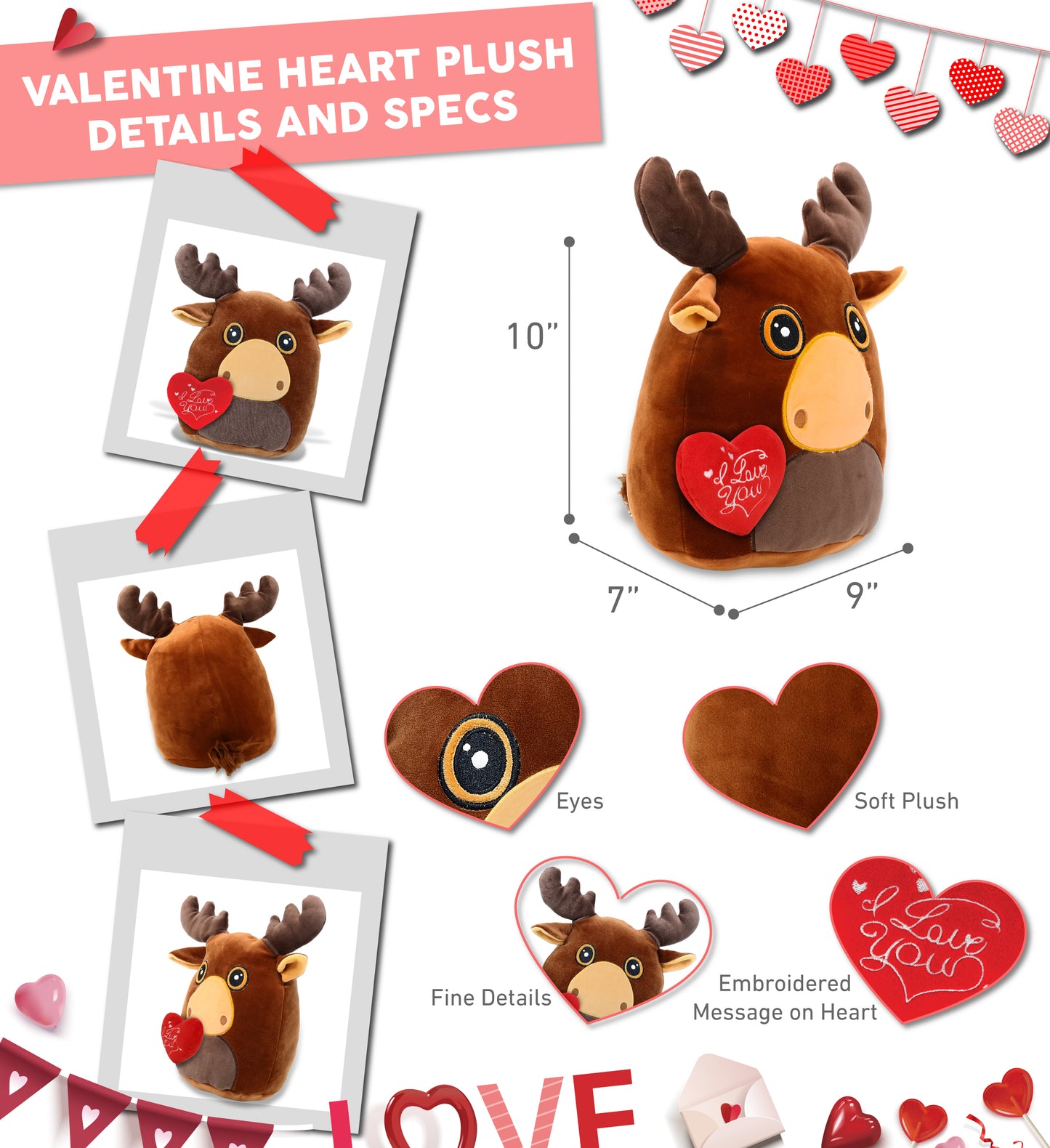 PLUSH I LOVE YOU RED HEART - SNUG-MOOSHIES PLUSH - MOOSE 10"