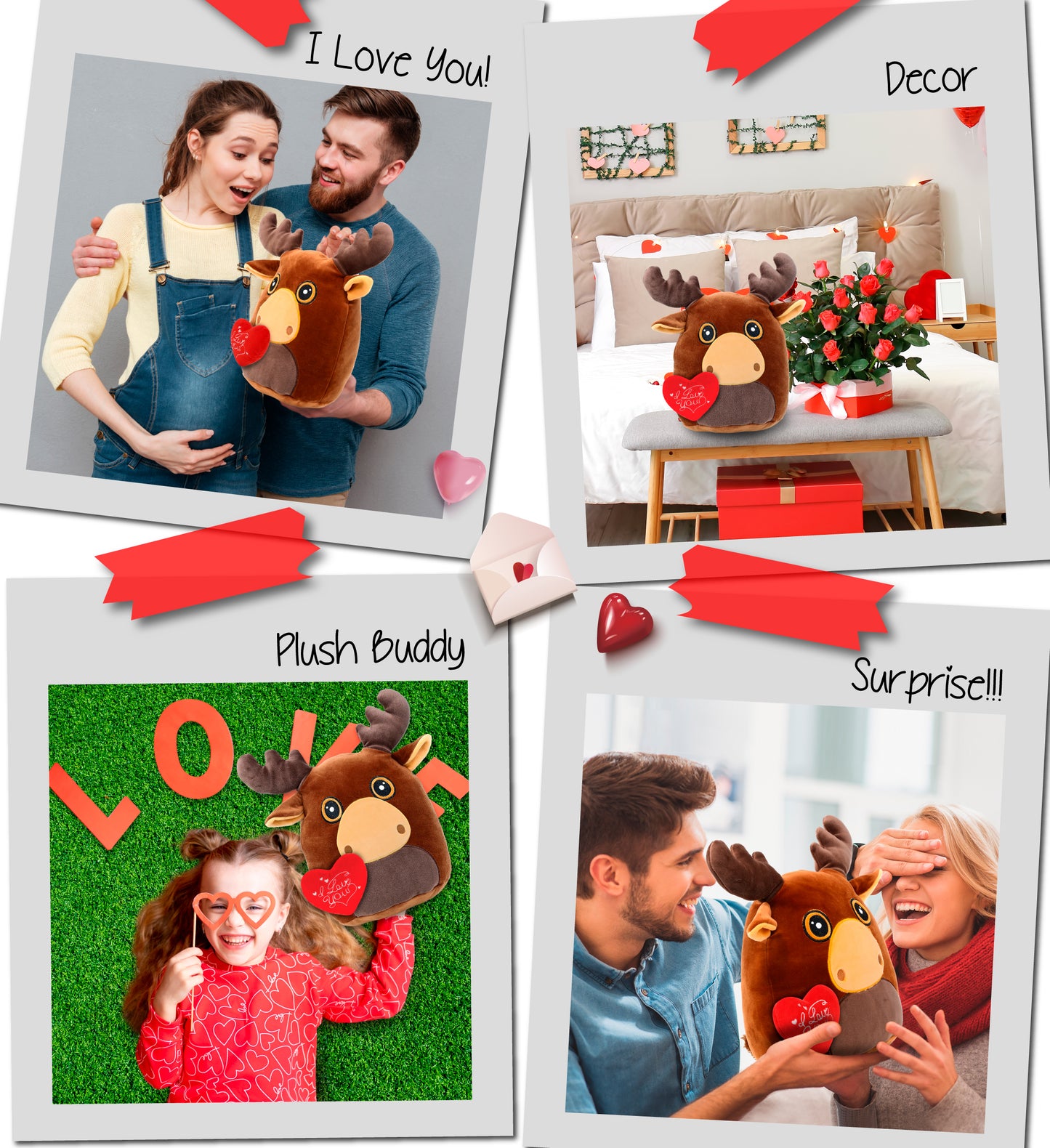 PLUSH I LOVE YOU RED HEART - SNUG-MOOSHIES PLUSH - MOOSE 10"