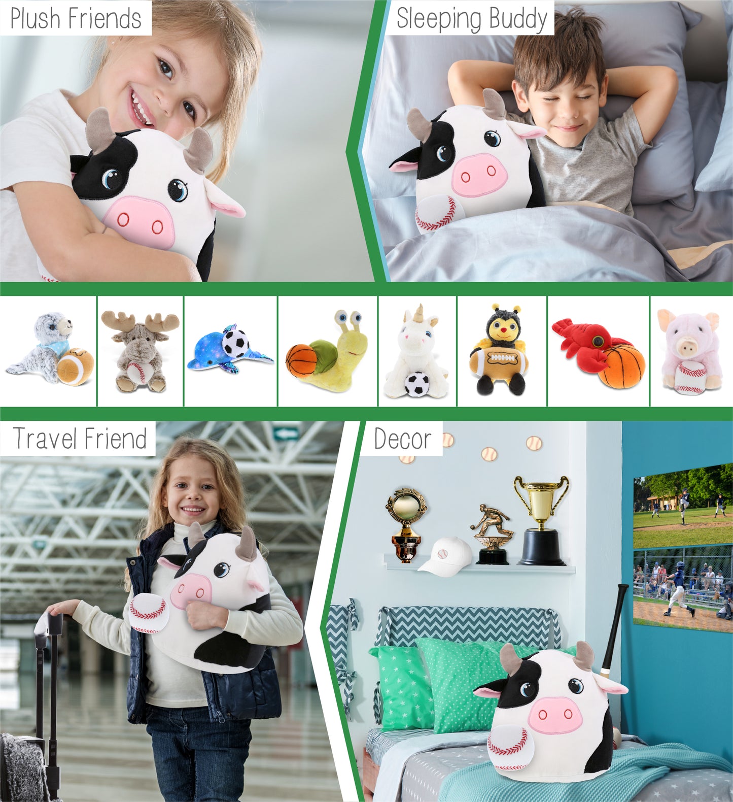 SNUG-MOOSHIES PLUSH - COW 10" with Baseball Plush