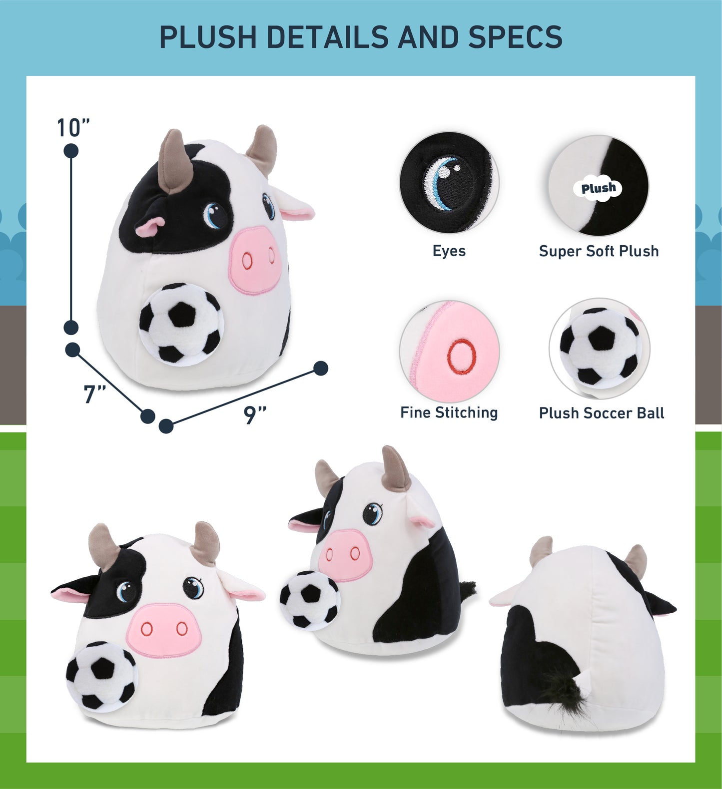 SNUG-MOOSHIES PLUSH - COW 10" with Soccer Plush
