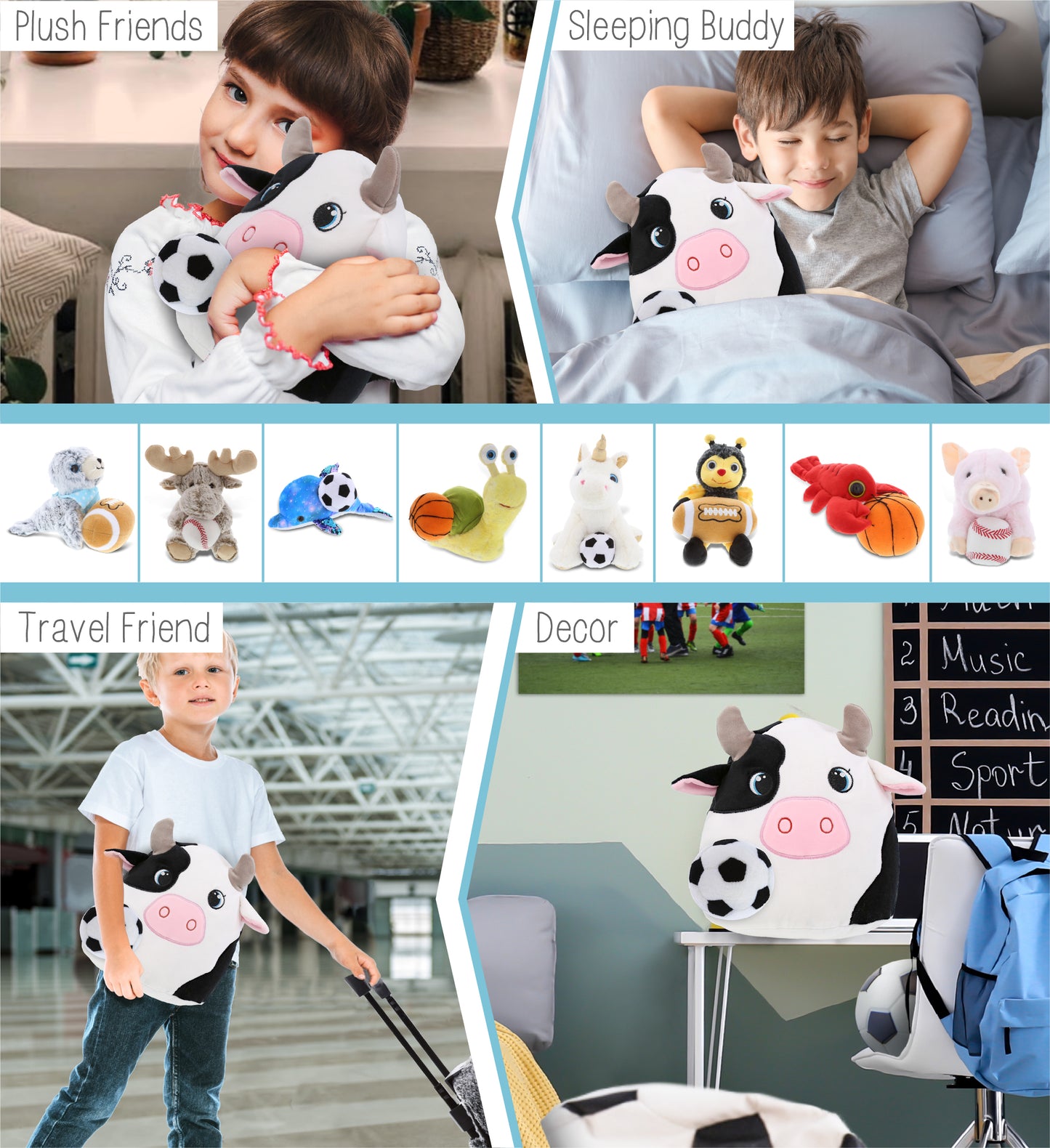 SNUG-MOOSHIES PLUSH - COW 10" with Soccer Plush