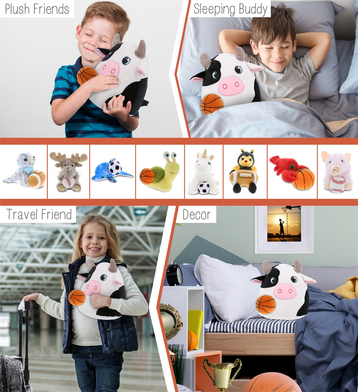 SNUG-MOOSHIES PLUSH - COW 10" with Basketball Plush