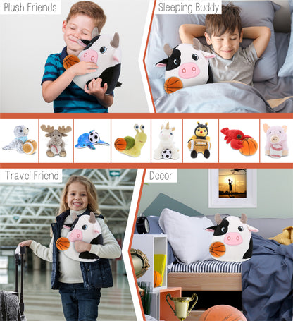 SNUG-MOOSHIES PLUSH - COW 10" with Basketball Plush