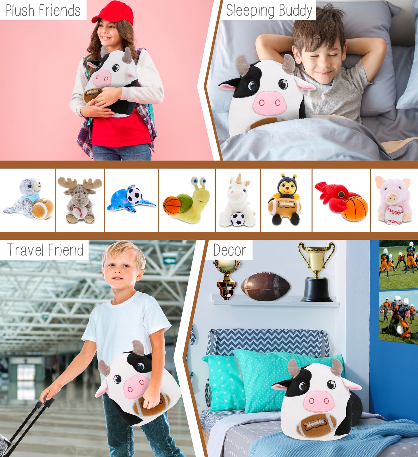 SNUG-MOOSHIES PLUSH - COW 10" with Football Plush