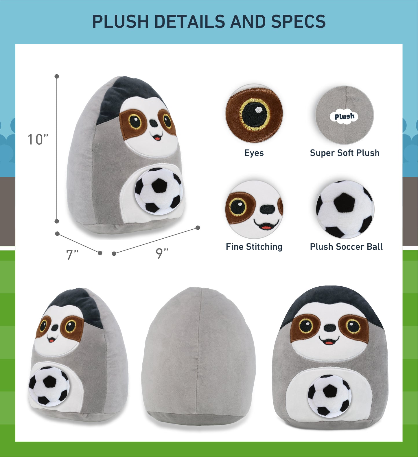 SNUG-MOOSHIES PLUSH - SLOTH 10" with Soccer Plush