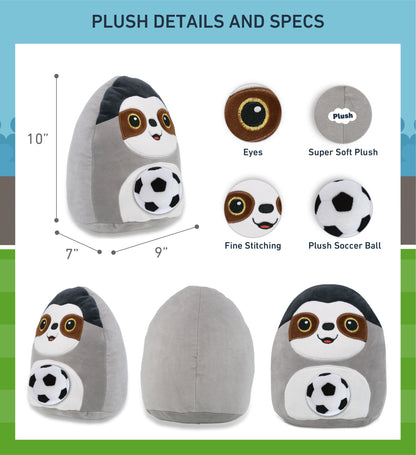 SNUG-MOOSHIES PLUSH - SLOTH 10" with Soccer Plush