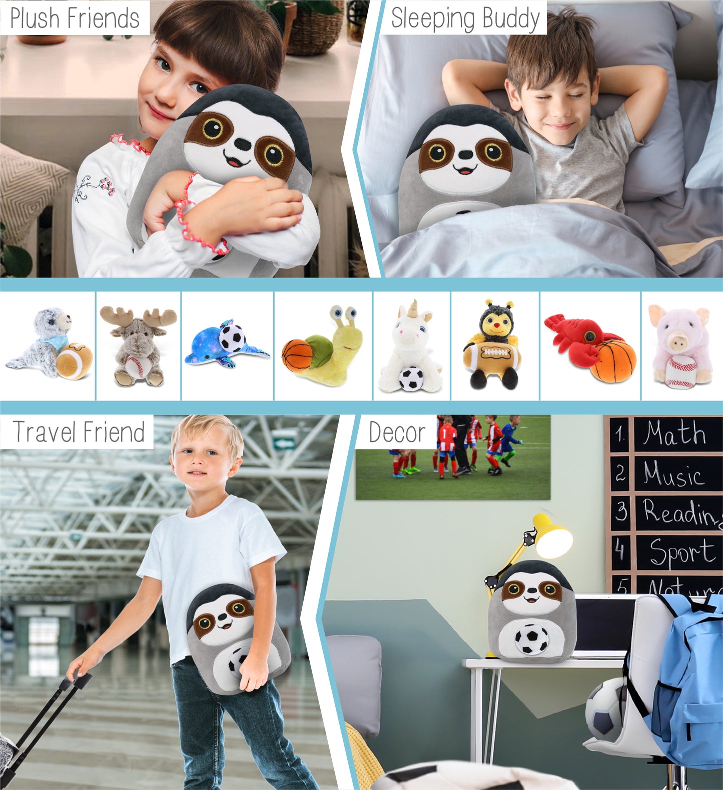 SNUG-MOOSHIES PLUSH - SLOTH 10" with Soccer Plush