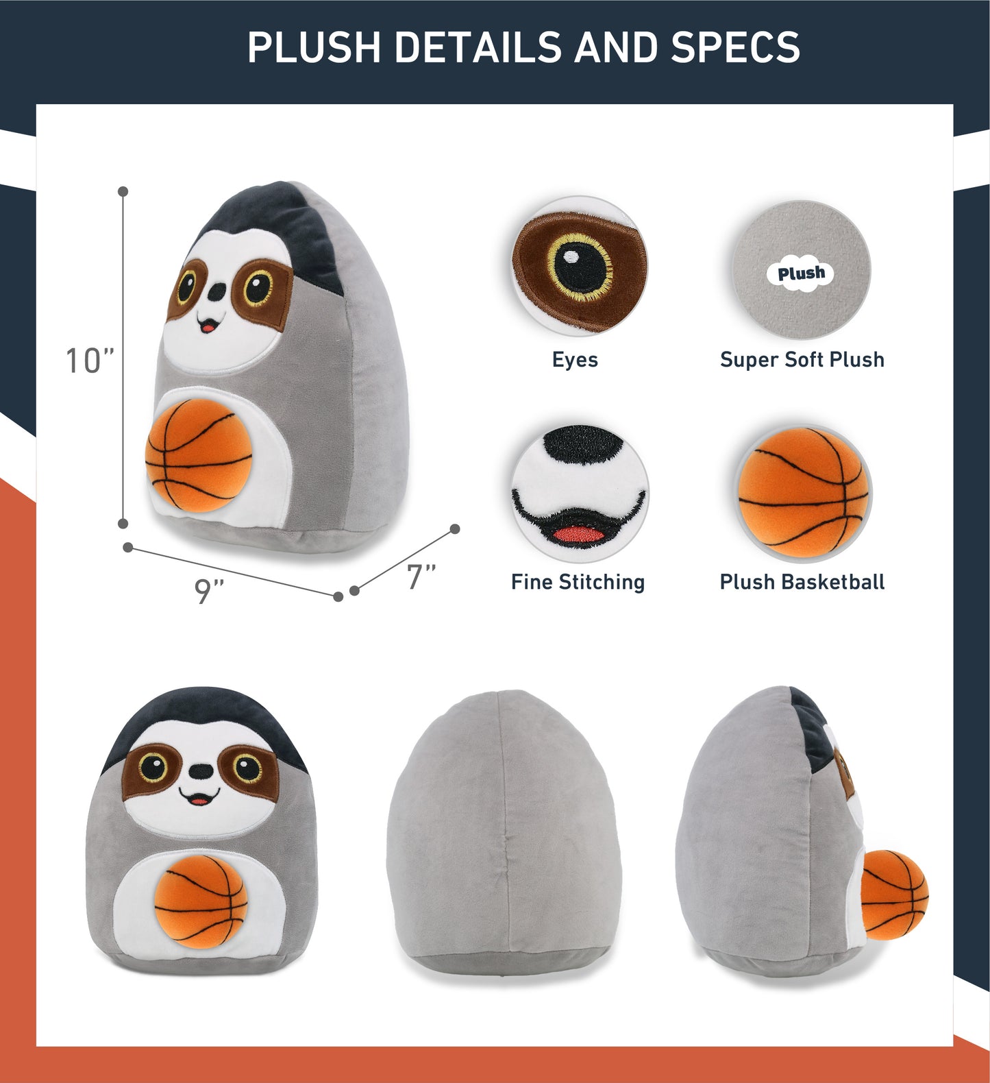 SNUG-MOOSHIES PLUSH - SLOTH 10" with Basketball Plush