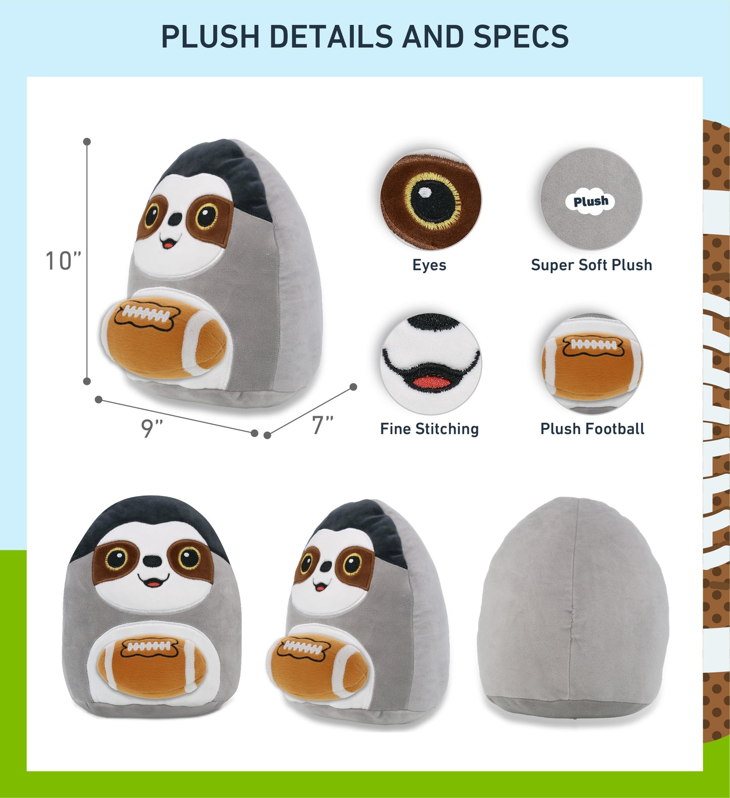 SNUG-MOOSHIES PLUSH - SLOTH 10" with Football Plush