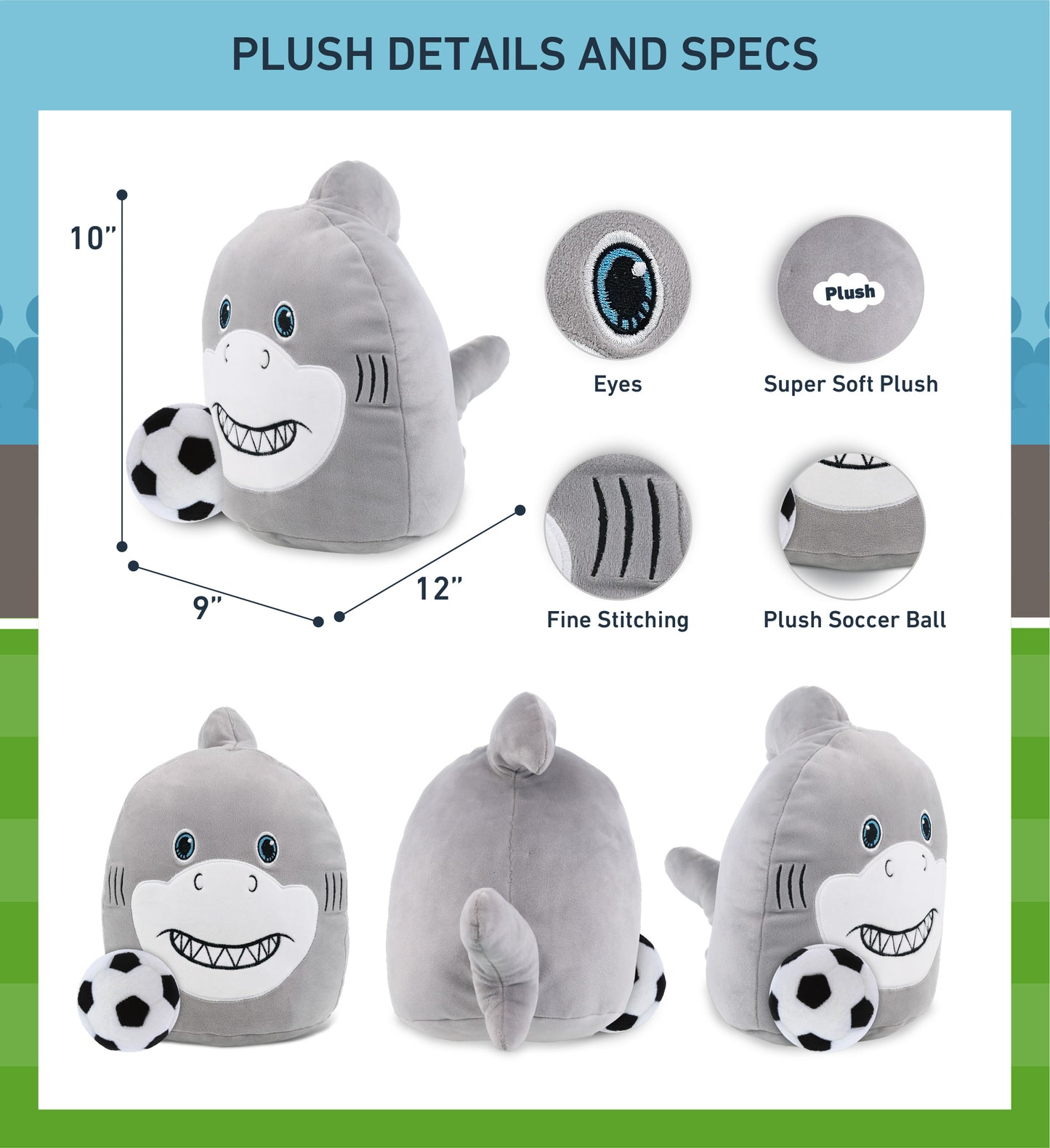 SNUG-MOOSHIES PLUSH - SHARK 10" with Soccer Plush