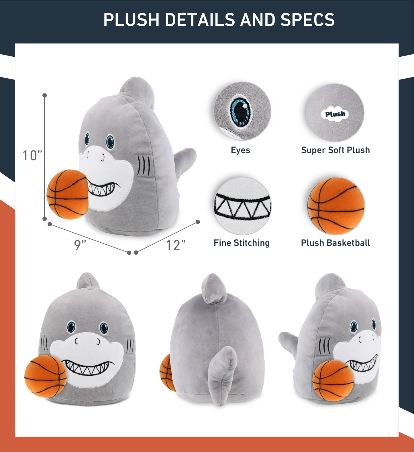 SNUG-MOOSHIES PLUSH - SHARK 10" with Basketball Plush