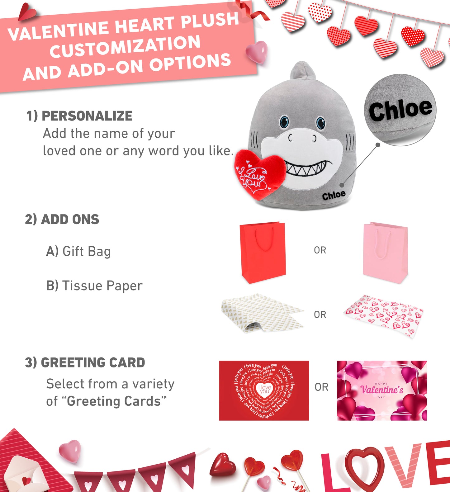 PLUSH I LOVE YOU RED HEART - SNUG-MOOSHIES PLUSH - SHARK 10"