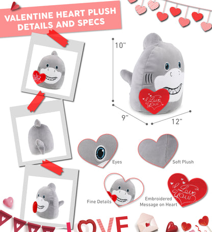 PLUSH I LOVE YOU RED HEART - SNUG-MOOSHIES PLUSH - SHARK 10"