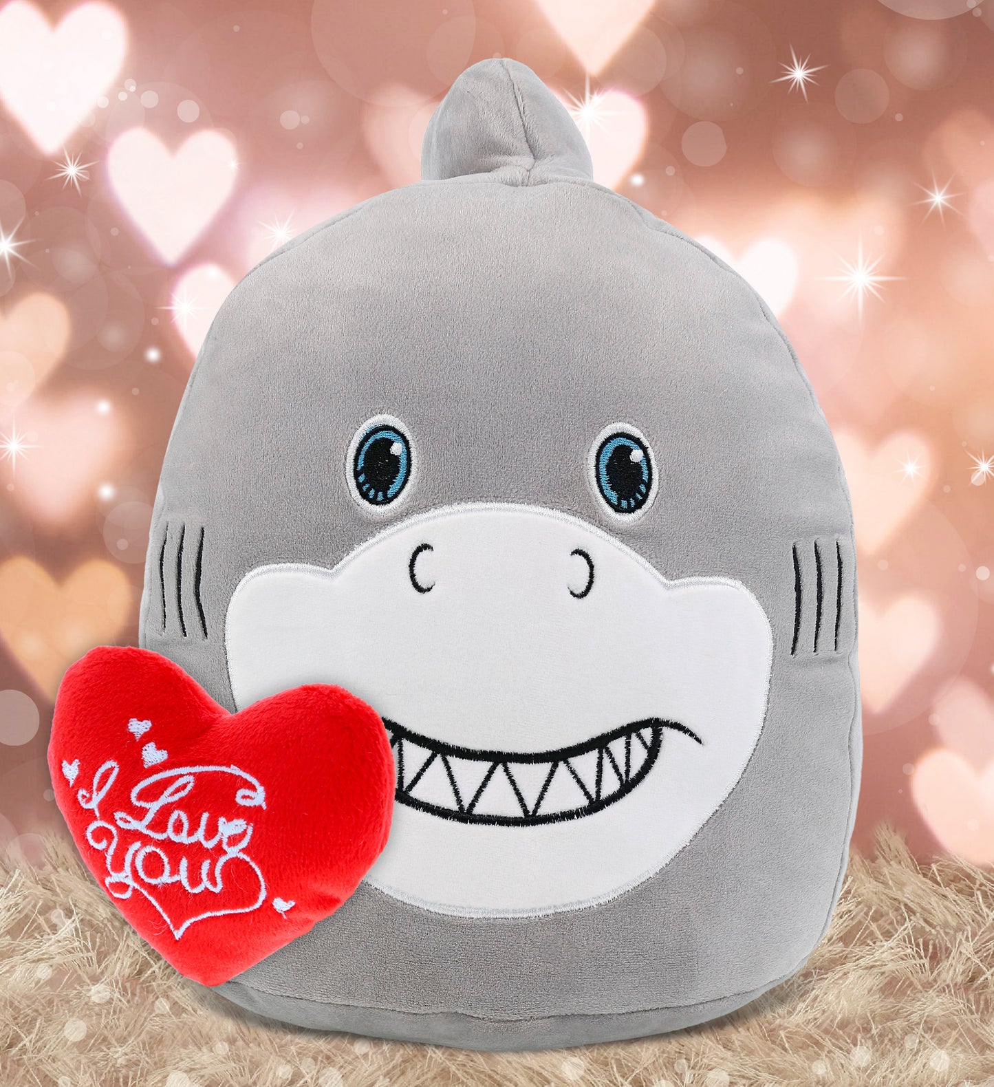 PLUSH I LOVE YOU RED HEART - SNUG-MOOSHIES PLUSH - SHARK 10"
