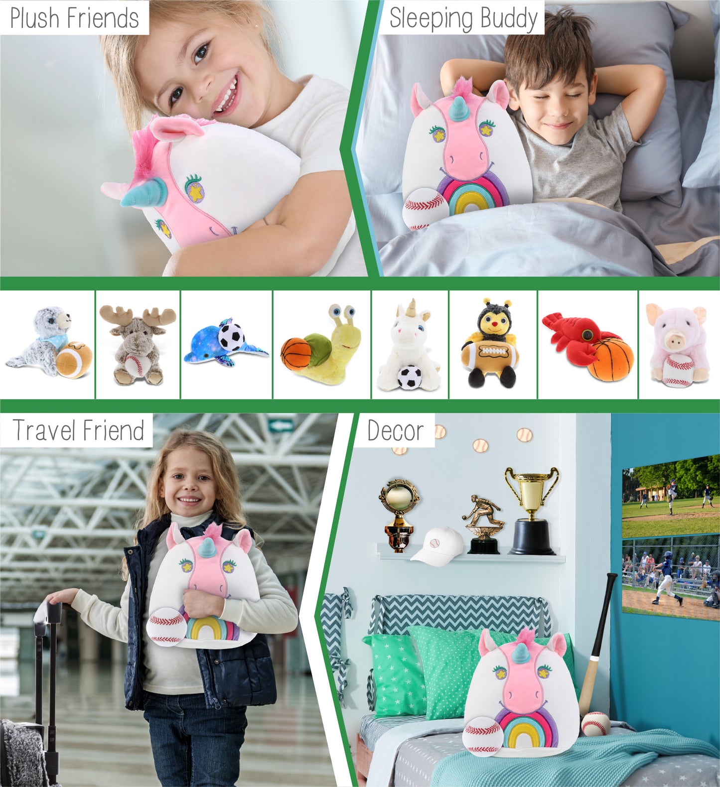 SNUG-MOOSHIES PLUSH - UNICORN 10" with Baseball Plush