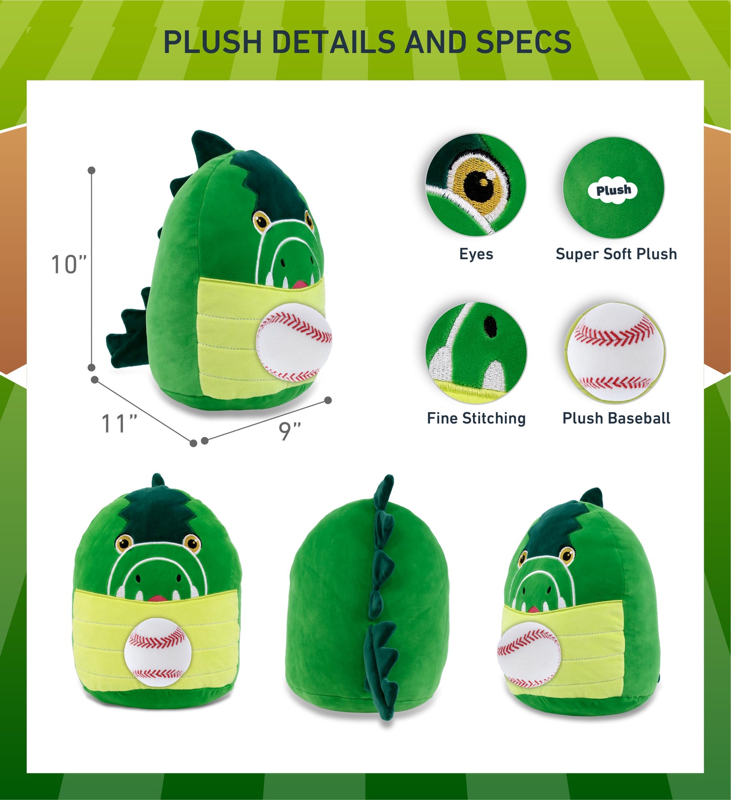 SNUG-MOOSHIES PLUSH - ALLIGATOR 10" with Baseball Plush