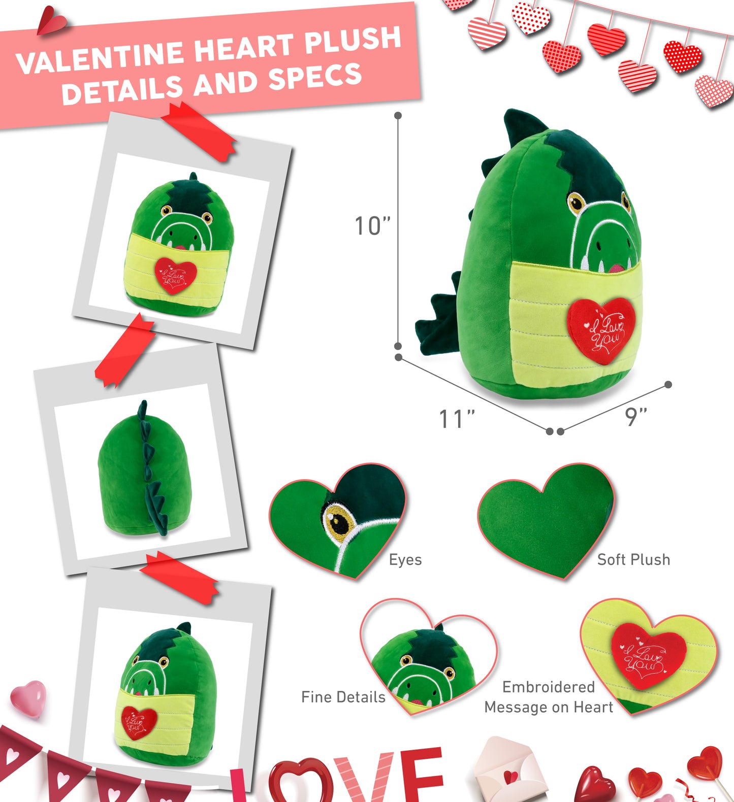 PLUSH I LOVE YOU RED HEART - SNUG-MOOSHIES PLUSH - ALLIGATOR 10"