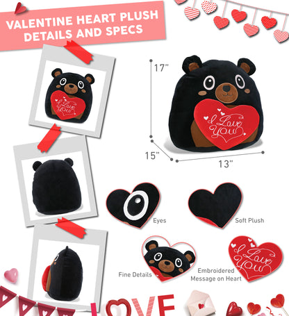 PLUSH PILLOW - I LOVE YOU RED HEART - 12 INCH - SNUG-MOOSHIES PLUSH - BLACK BEAR 17"