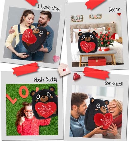 PLUSH PILLOW - I LOVE YOU RED HEART - 12 INCH - SNUG-MOOSHIES PLUSH - BLACK BEAR 17"
