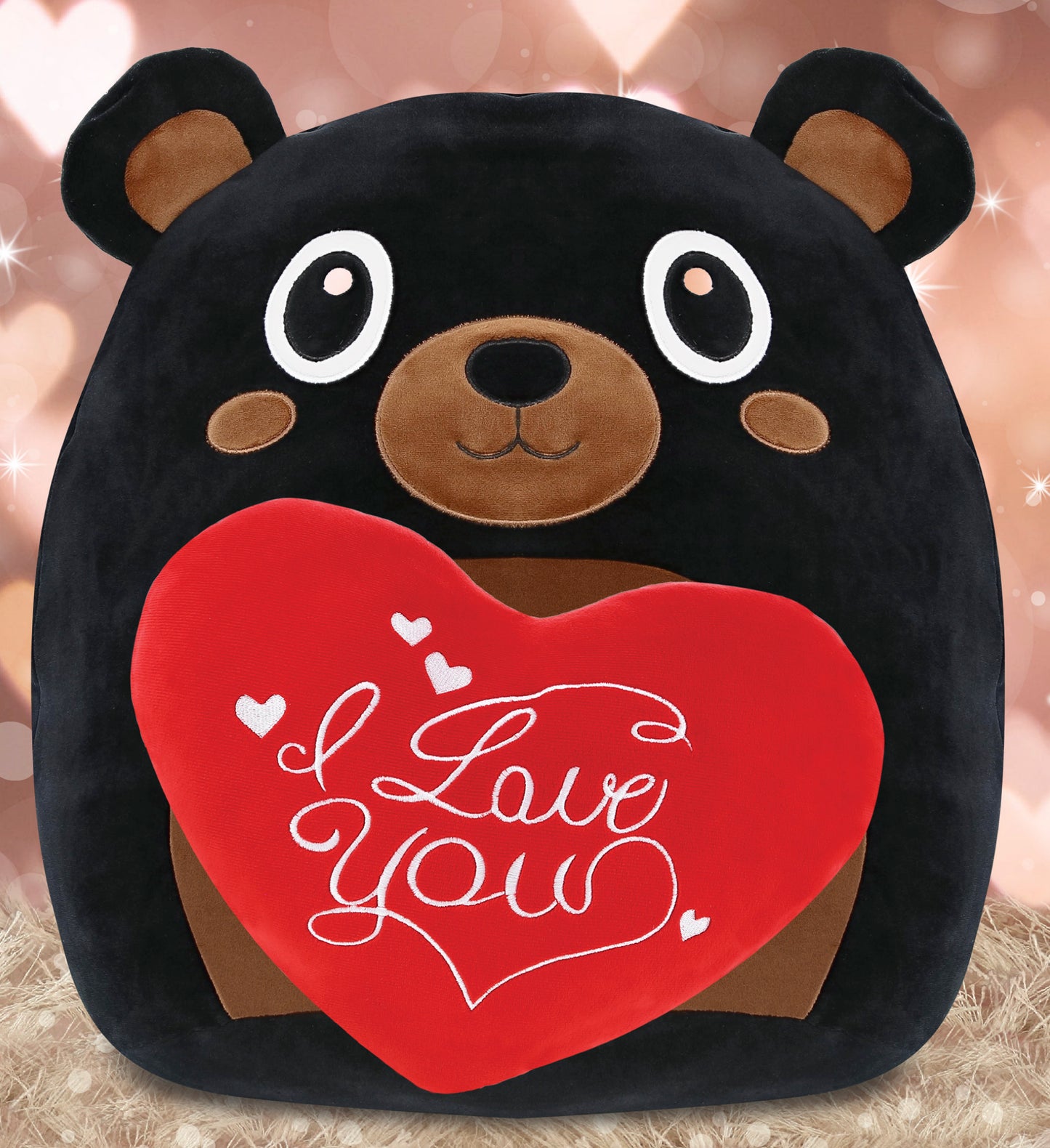 PLUSH PILLOW - I LOVE YOU RED HEART - 12 INCH - SNUG-MOOSHIES PLUSH - BLACK BEAR 17"