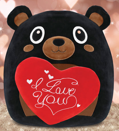 PLUSH PILLOW - I LOVE YOU RED HEART - 12 INCH - SNUG-MOOSHIES PLUSH - BLACK BEAR 17"