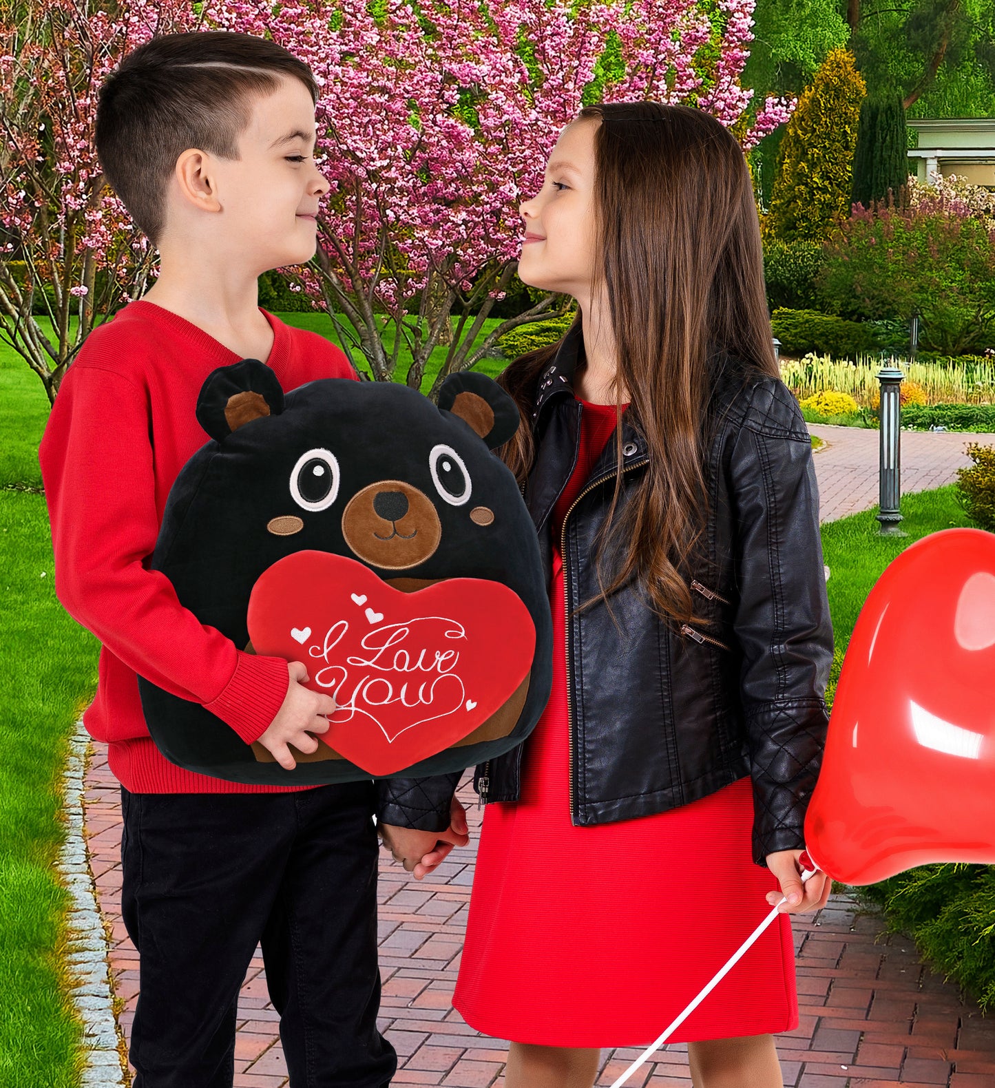 PLUSH PILLOW - I LOVE YOU RED HEART - 12 INCH - SNUG-MOOSHIES PLUSH - BLACK BEAR 17"