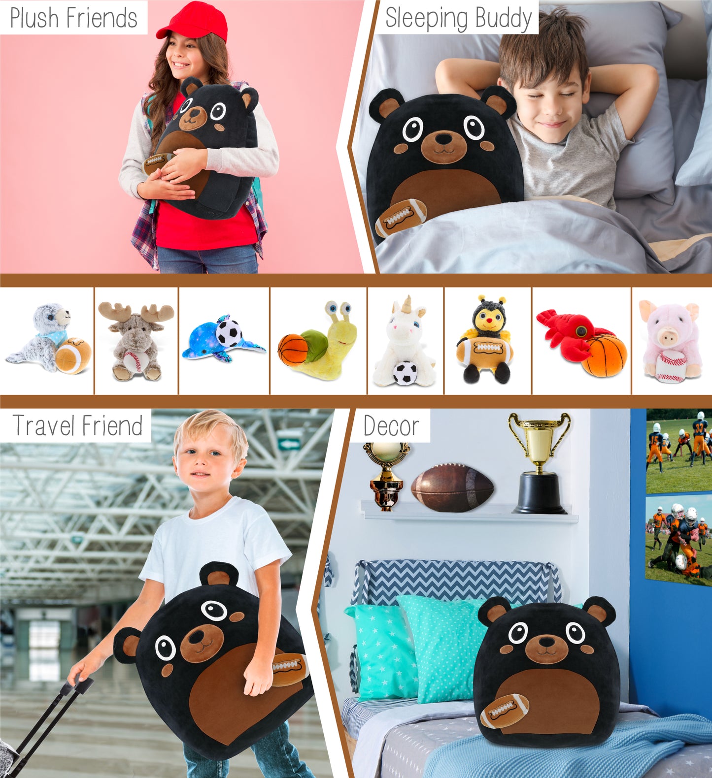 SNUG-MOOSHIES PLUSH - BLACK BEAR 17" with Football Plush