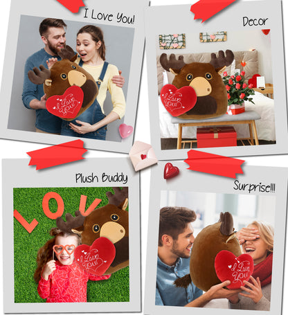 PLUSH PILLOW - I LOVE YOU RED HEART - 12 INCH - SNUG-MOOSHIES PLUSH - MOOSE 17"