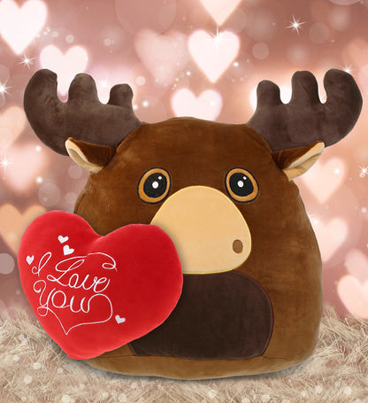 PLUSH PILLOW - I LOVE YOU RED HEART - 12 INCH - SNUG-MOOSHIES PLUSH - MOOSE 17"