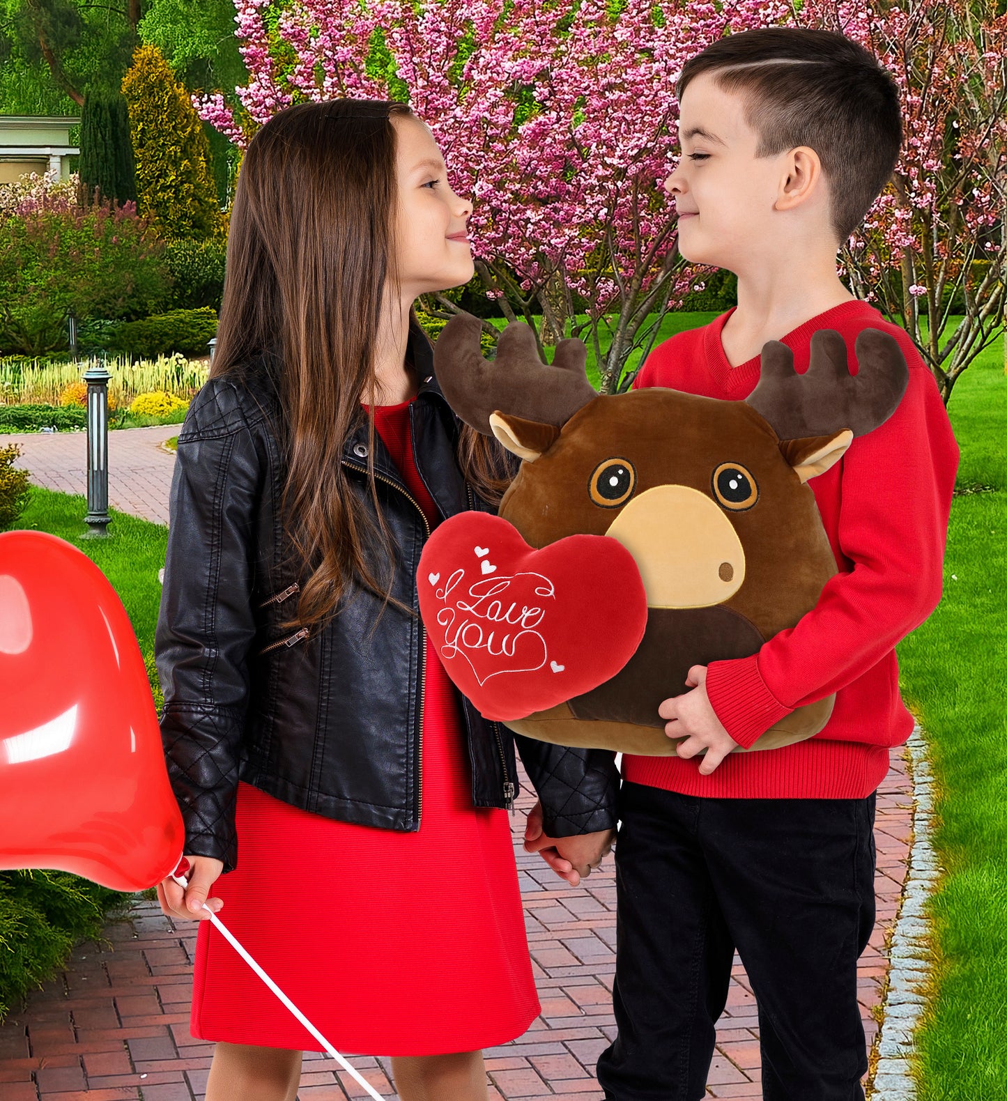 PLUSH PILLOW - I LOVE YOU RED HEART - 12 INCH - SNUG-MOOSHIES PLUSH - MOOSE 17"