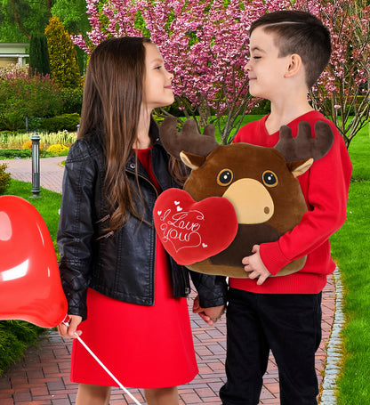 PLUSH PILLOW - I LOVE YOU RED HEART - 12 INCH - SNUG-MOOSHIES PLUSH - MOOSE 17"