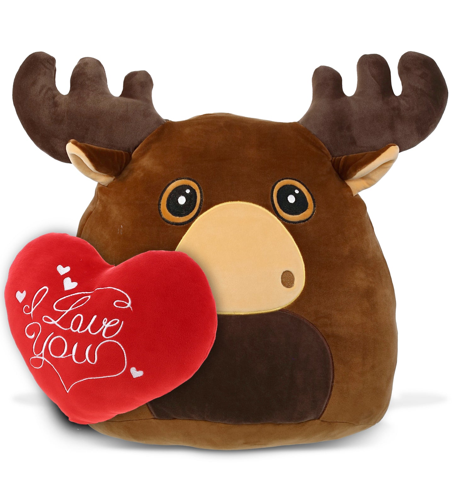 PLUSH PILLOW - I LOVE YOU RED HEART - 12 INCH - SNUG-MOOSHIES PLUSH - MOOSE 17"