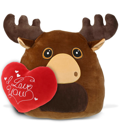PLUSH PILLOW - I LOVE YOU RED HEART - 12 INCH - SNUG-MOOSHIES PLUSH - MOOSE 17"