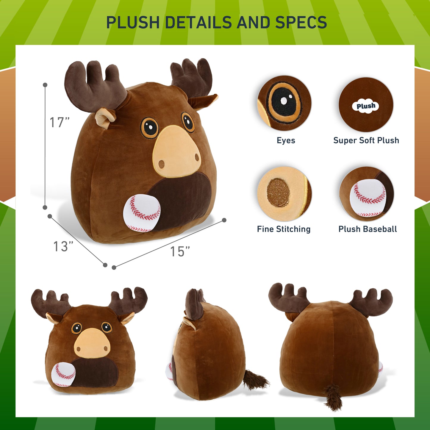 SNUG-MOOSHIES PLUSH - MOOSE 17" with Baseball Plush