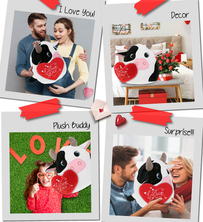 PLUSH PILLOW - I LOVE YOU RED HEART - 12 INCH - SNUG-MOOSHIES PLUSH - COW 17"