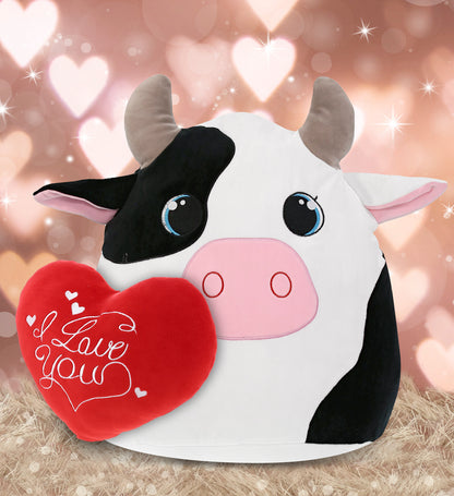 PLUSH PILLOW - I LOVE YOU RED HEART - 12 INCH - SNUG-MOOSHIES PLUSH - COW 17"