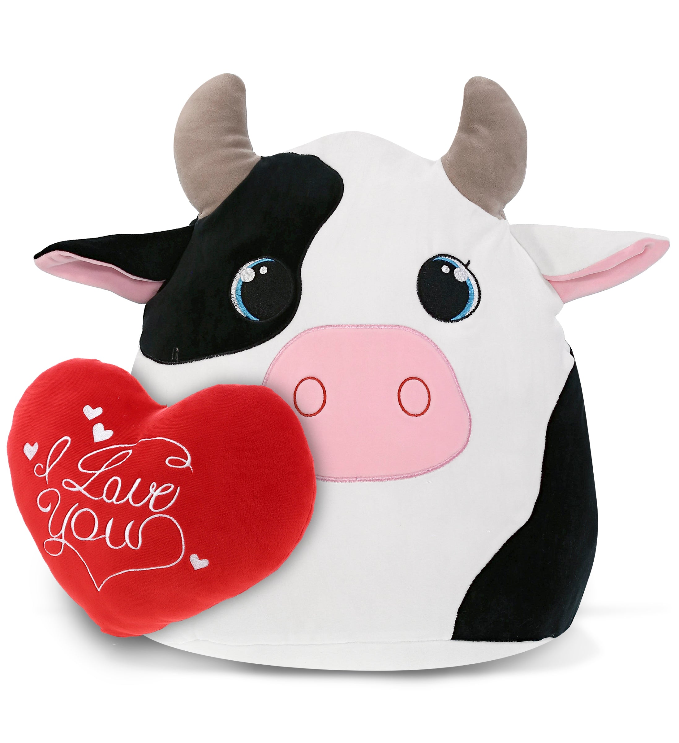 PLUSH PILLOW - I LOVE YOU RED HEART - 12 INCH - SNUG-MOOSHIES PLUSH - COW 17"