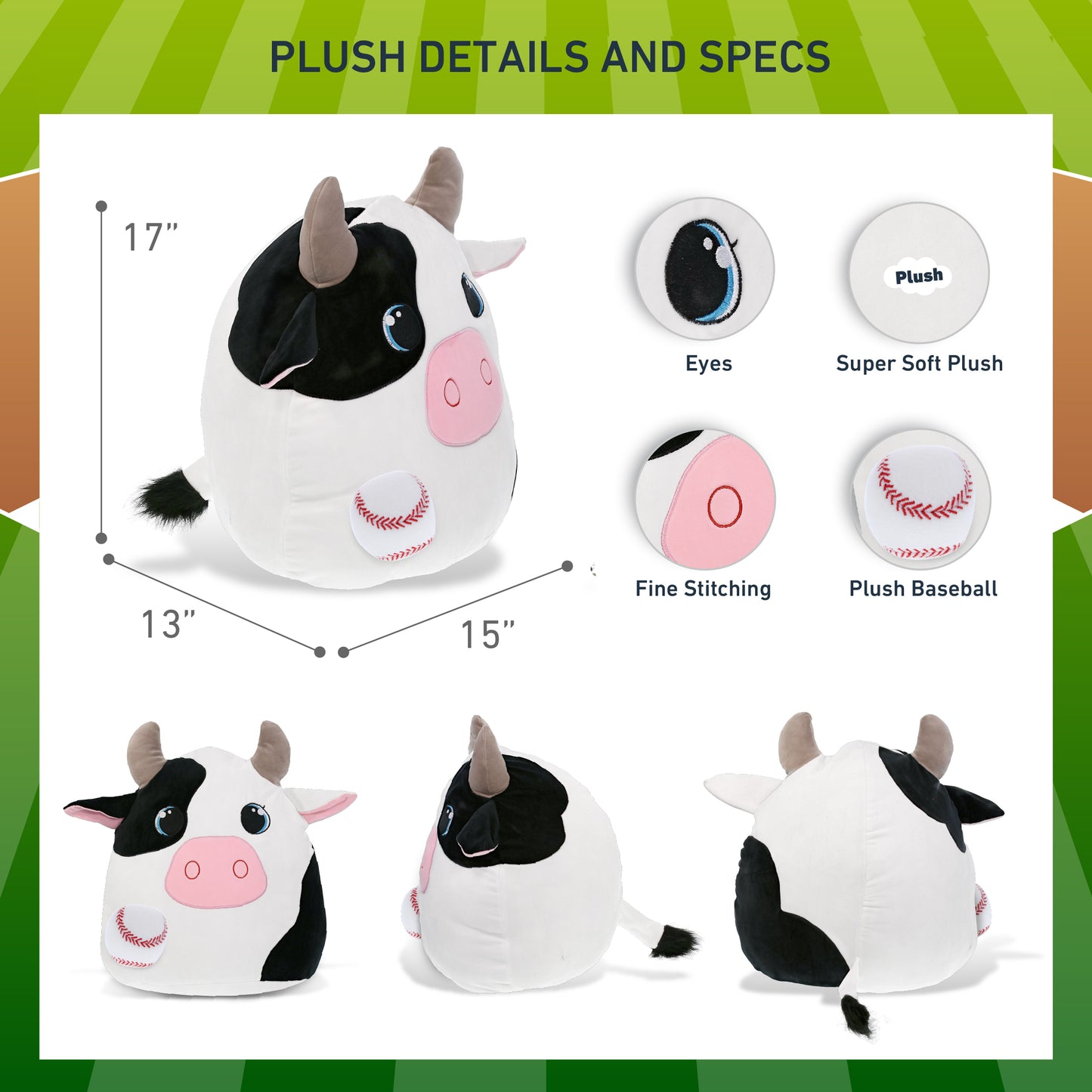 SNUG-MOOSHIES PLUSH - COW 17" with Baseball Plush