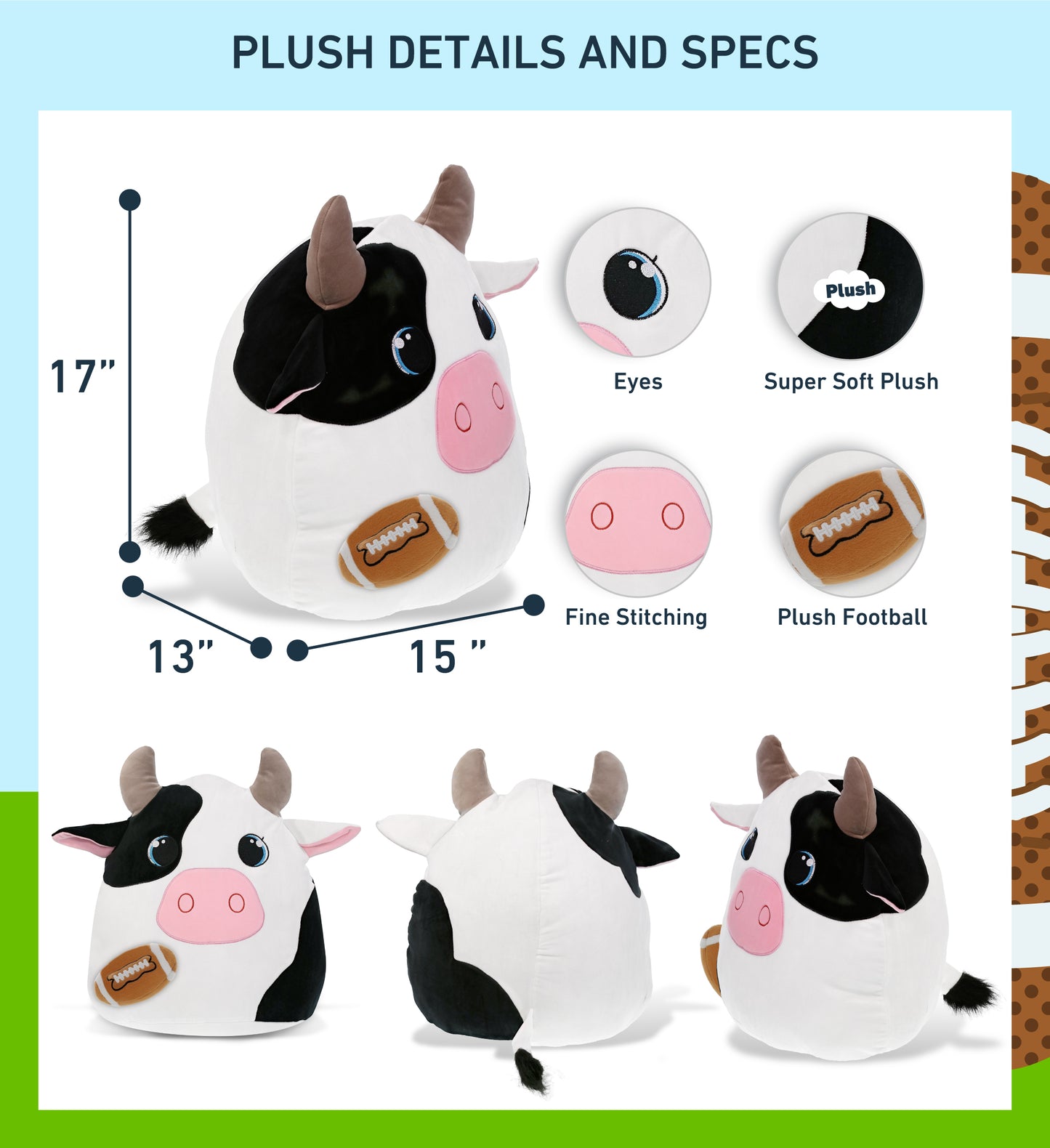 SNUG-MOOSHIES PLUSH - COW 17" with Football Plush