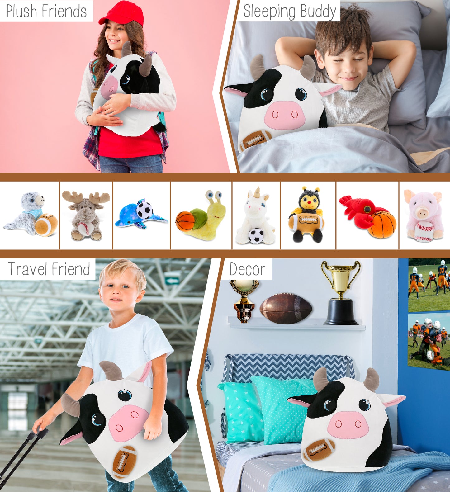 SNUG-MOOSHIES PLUSH - COW 17" with Football Plush