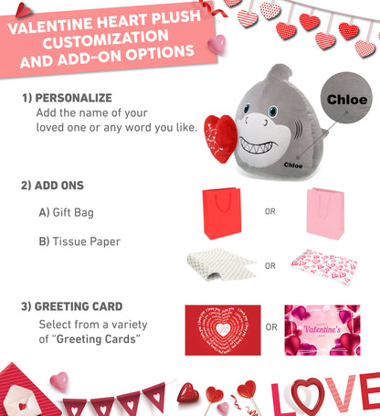 PLUSH PILLOW - I LOVE YOU RED HEART - 12 INCH - SNUG-MOOSHIES PLUSH - SHARK 17"
