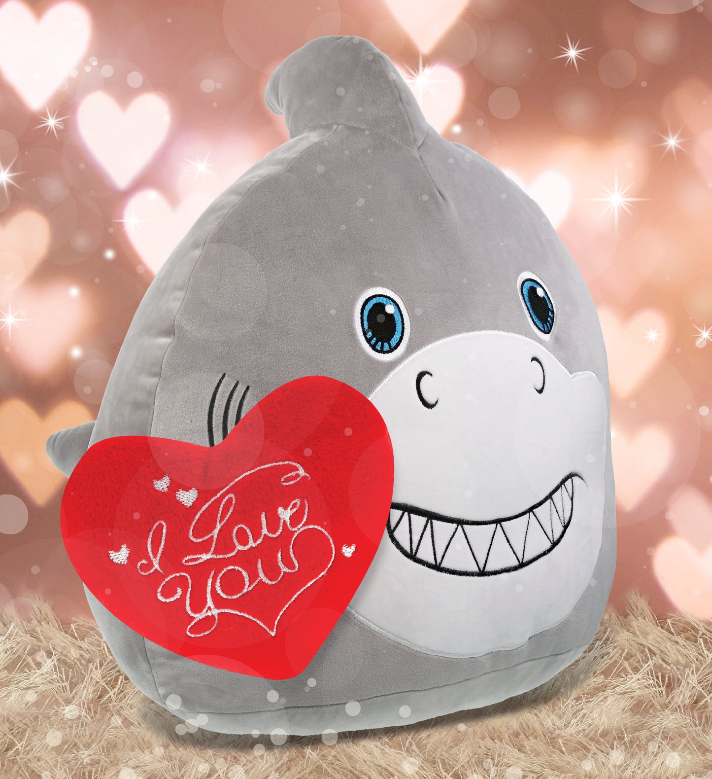 PLUSH PILLOW - I LOVE YOU RED HEART - 12 INCH - SNUG-MOOSHIES PLUSH - SHARK 17"