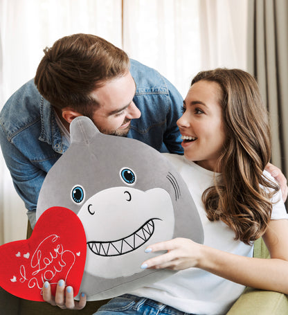 PLUSH PILLOW - I LOVE YOU RED HEART - 12 INCH - SNUG-MOOSHIES PLUSH - SHARK 17"