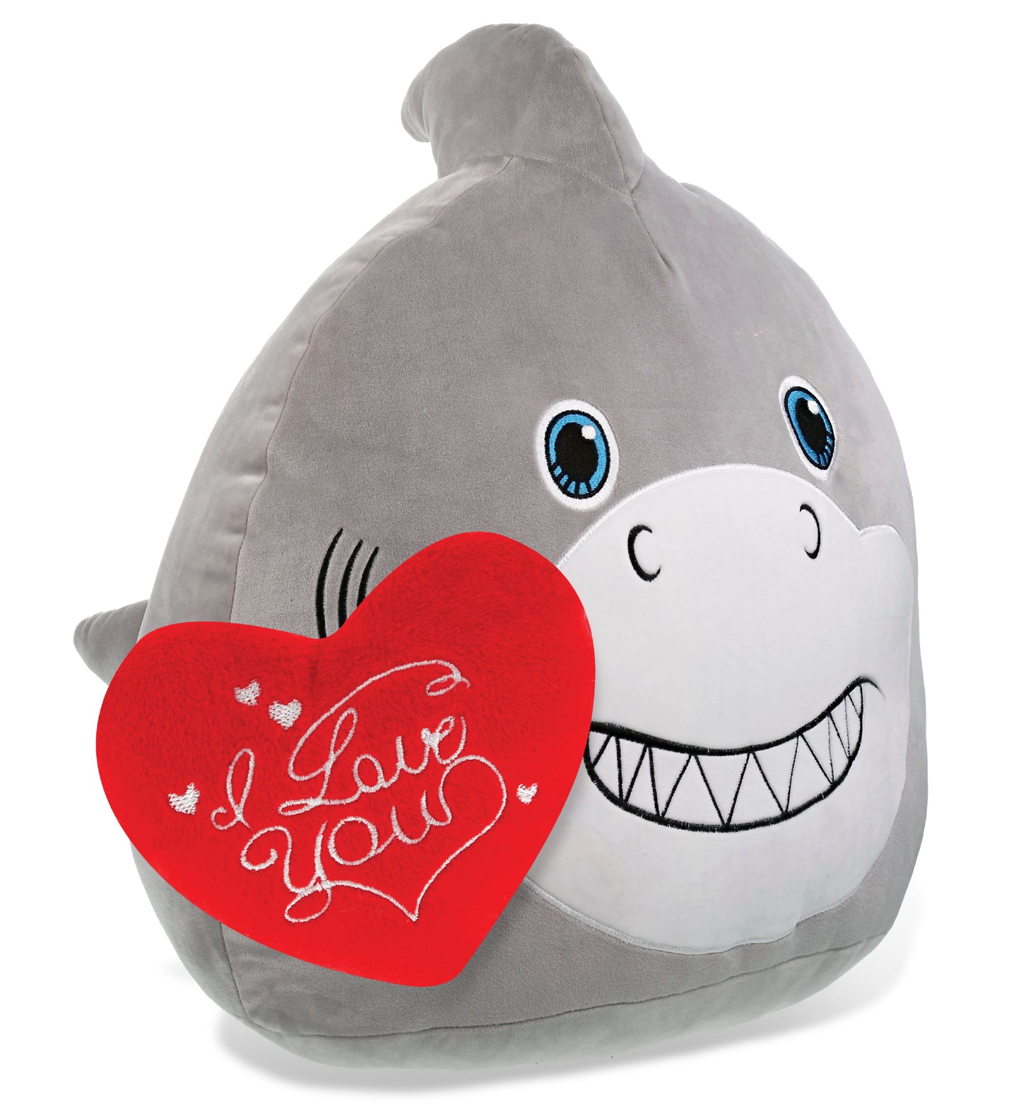 PLUSH PILLOW - I LOVE YOU RED HEART - 12 INCH - SNUG-MOOSHIES PLUSH - SHARK 17"