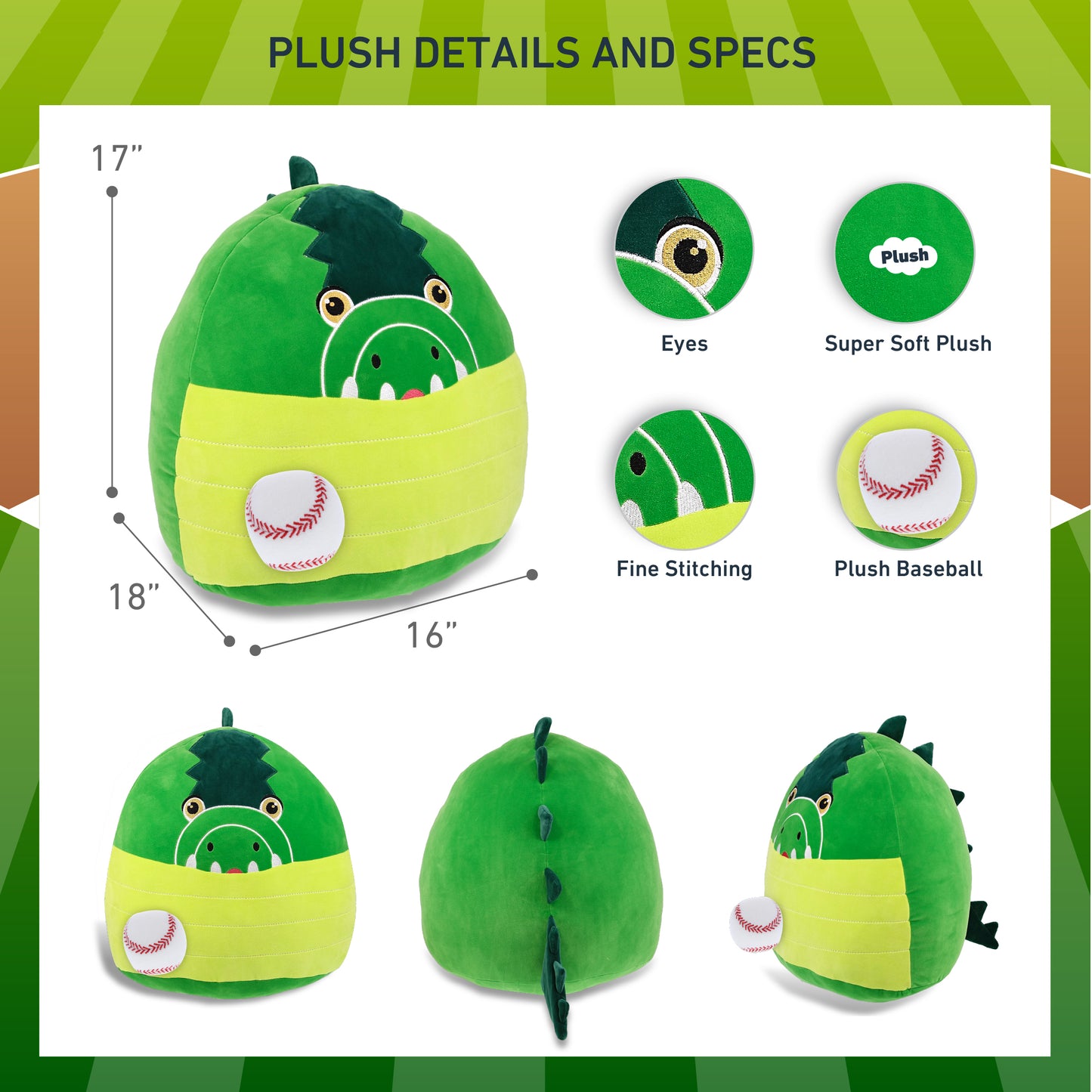 SNUG-MOOSHIES PLUSH - ALLIGATOR 17" with Baseball Plush