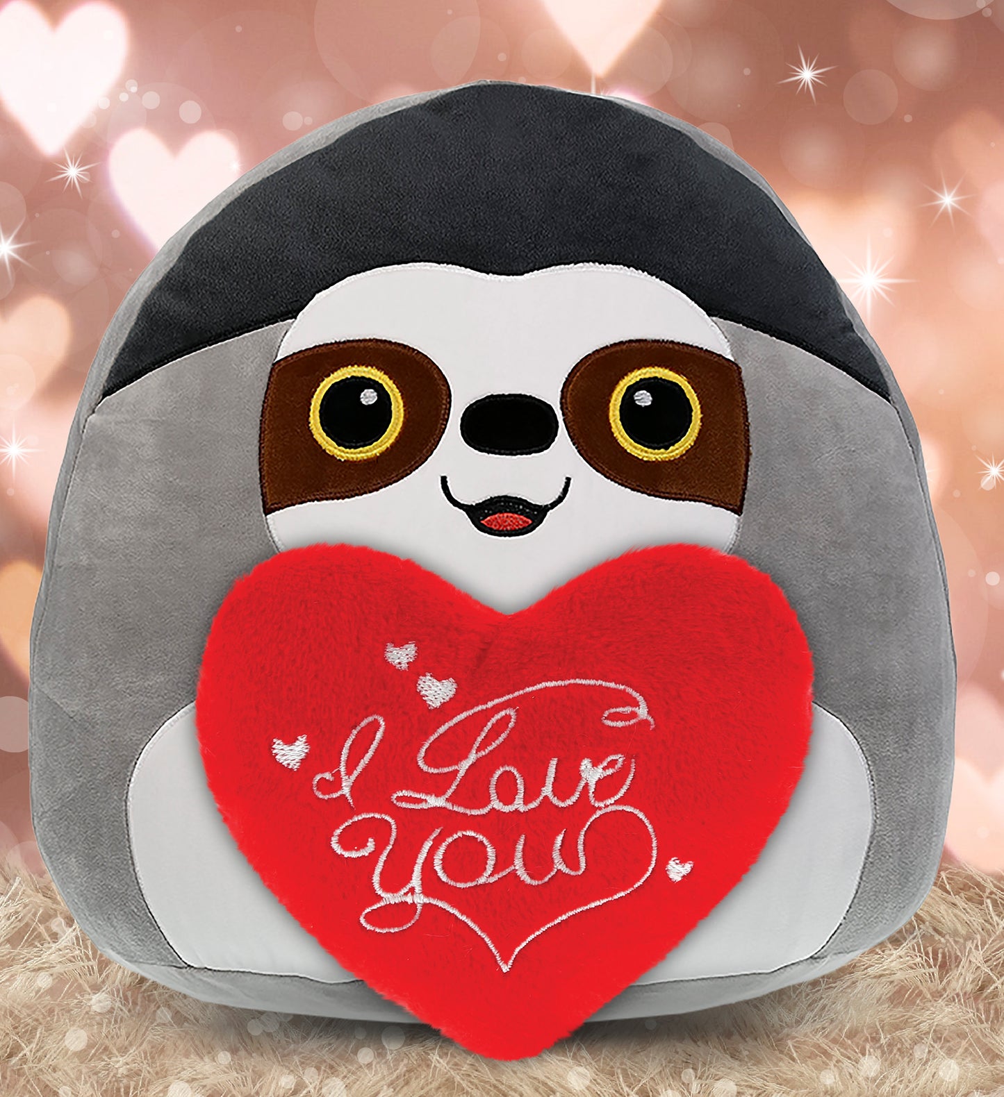 PLUSH PILLOW - I LOVE YOU RED HEART - 12 INCH - SNUG-MOOSHIES PLUSH - SLOTH 17"