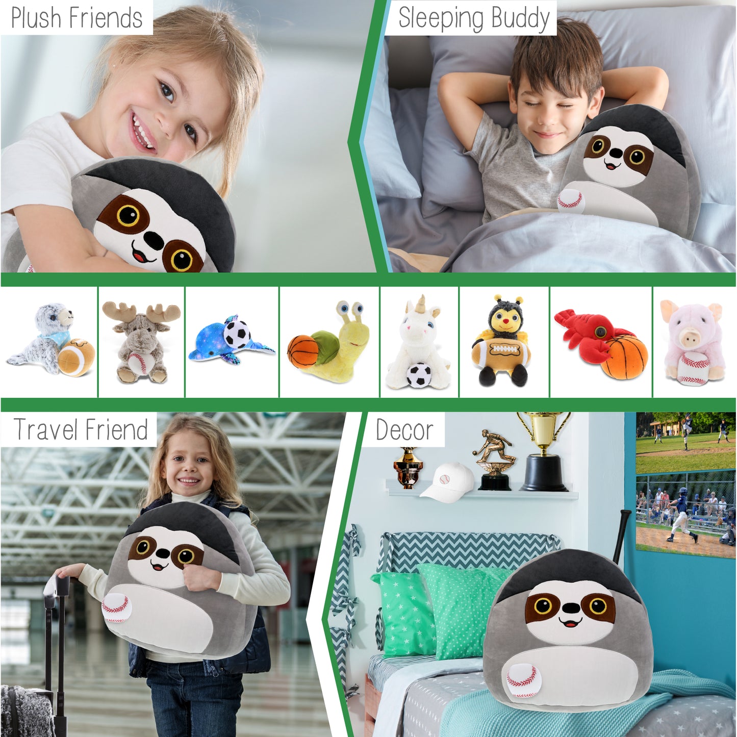SNUG-MOOSHIES PLUSH - SLOTH 17" with Baseball Plush