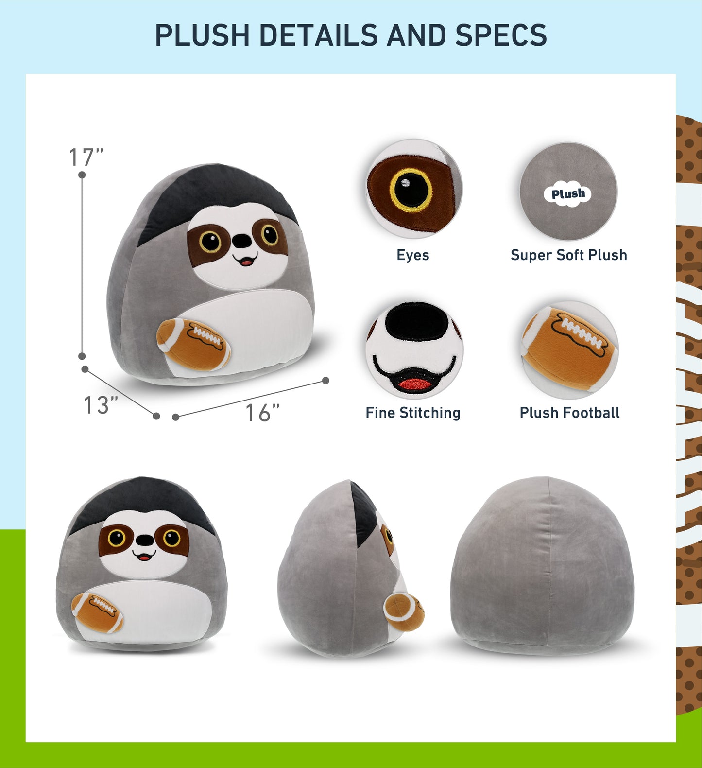 SNUG-MOOSHIES PLUSH - SLOTH 17" with Football Plush